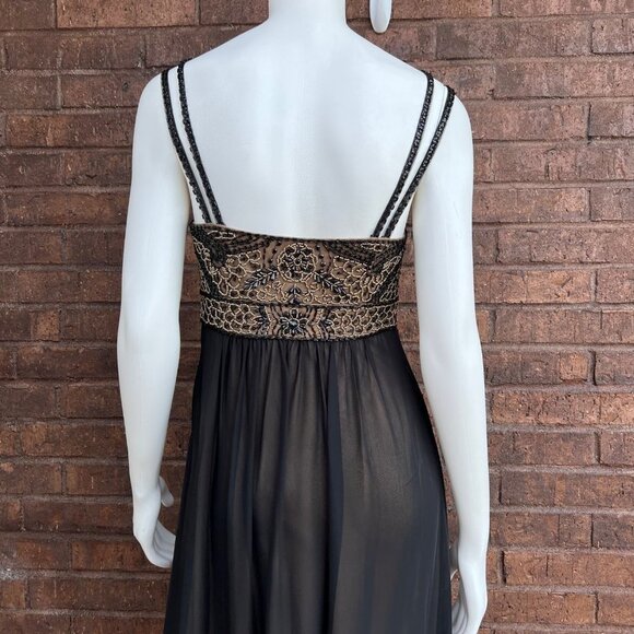Sue Wong Black & Tan Beaded Evening Dress Gown Sz 4 - Picture 4 of 13